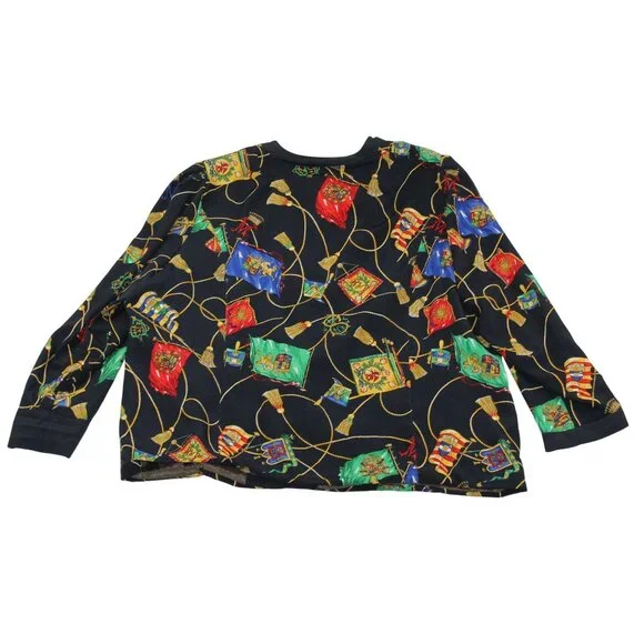 Schneberger Blouse Plus Sz Womens US 24 Royal Crest Pattern Button Front - Picture 2 of 16